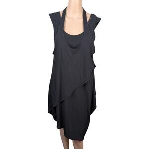 Cop.Copine Typer Dress S Black Asymmetric Lagenlook Lantern Hem Avant-Garde NEW